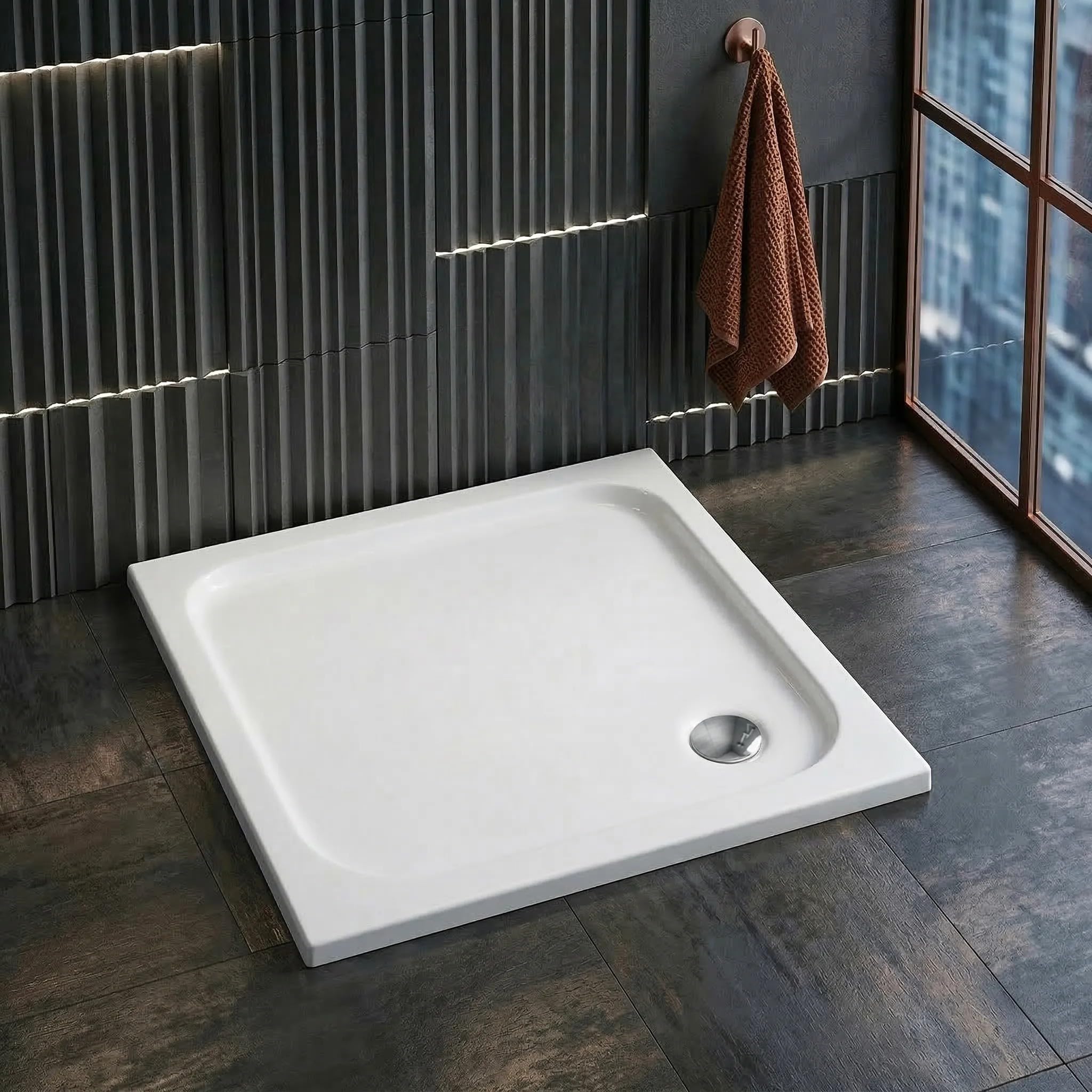 Rea - Brodzik Prysznicowy Akrylowy Belmond Biały 80X80 80x80 syfon miedź sczotkowana - 80 x 80 x 5 cm