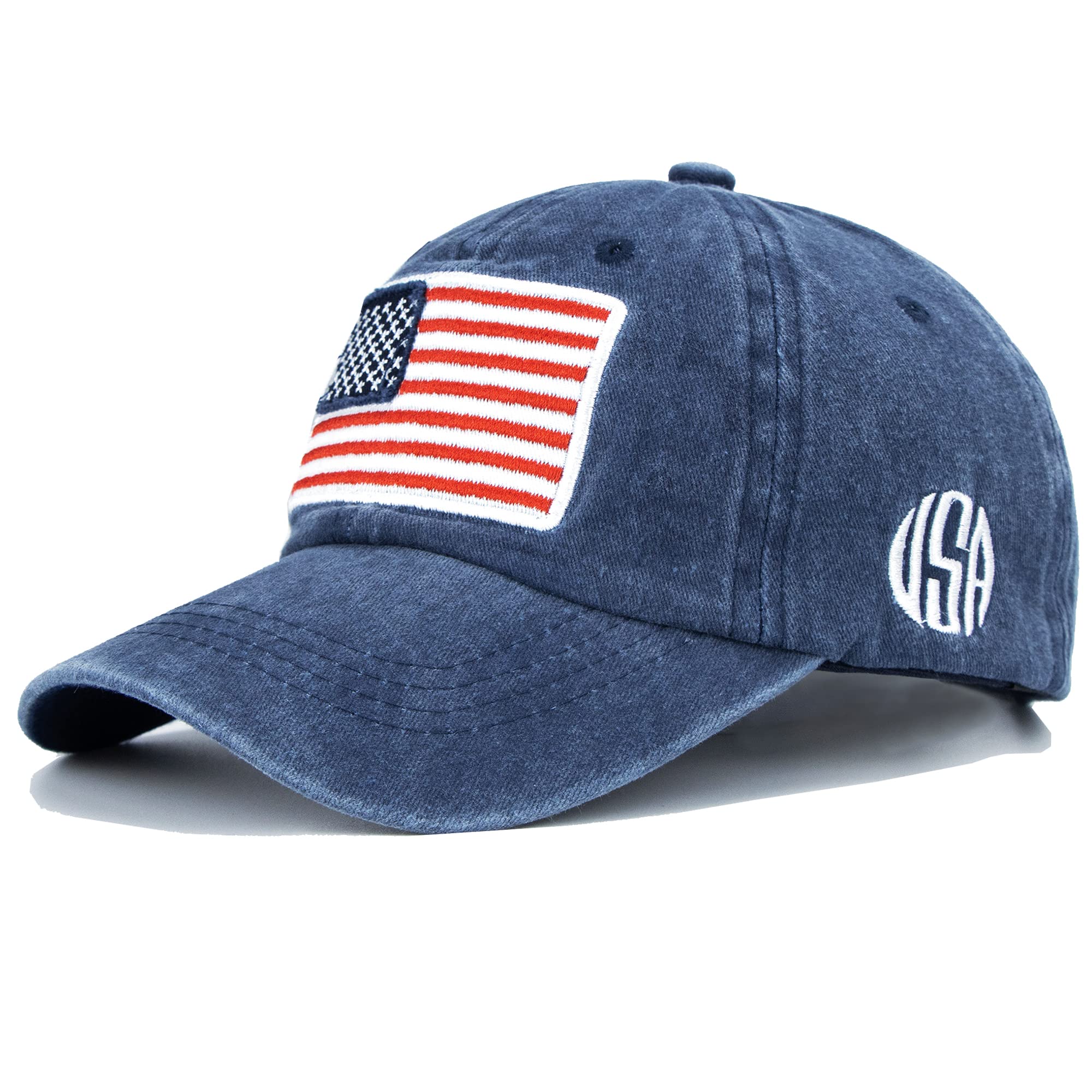 Washed Baseball-Hats American-Flag Distressed - Distressed Cotton Dad Hat Embroiderred for Unisex (Black)