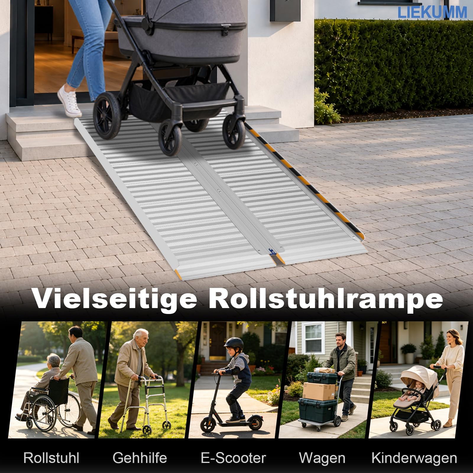 LIEKUMM Rollstuhlrampe 91 x 77 cm, 450 kg Tragkraft Rampe Rollstuhl