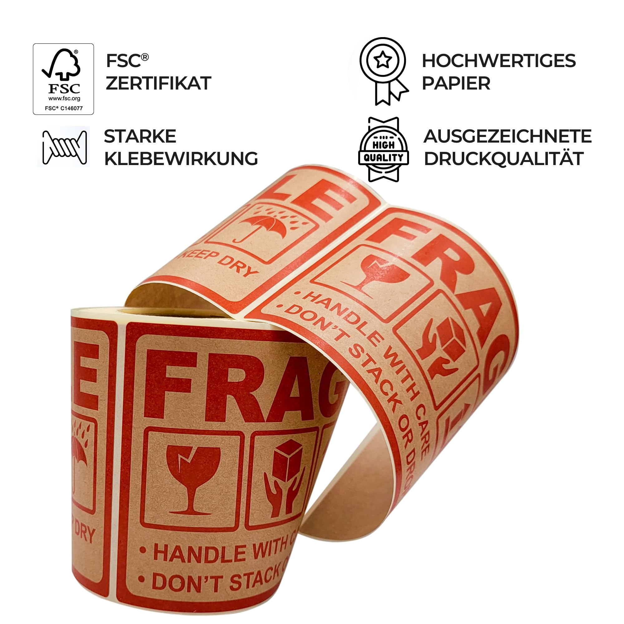 MD Labels Kraft Paper Shipping Labels 150 x 90 mm - Fragile Handle with Care - 100 pcs, red - Image 4
