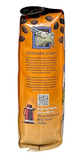 Miniatura 6 de Raven's Brew Coffee Three Peckered Billy Goat, 12 onzas, tostado oscuro, cuerpo completo con un acabado dulce largo (molido orgánico, 12 onzas)