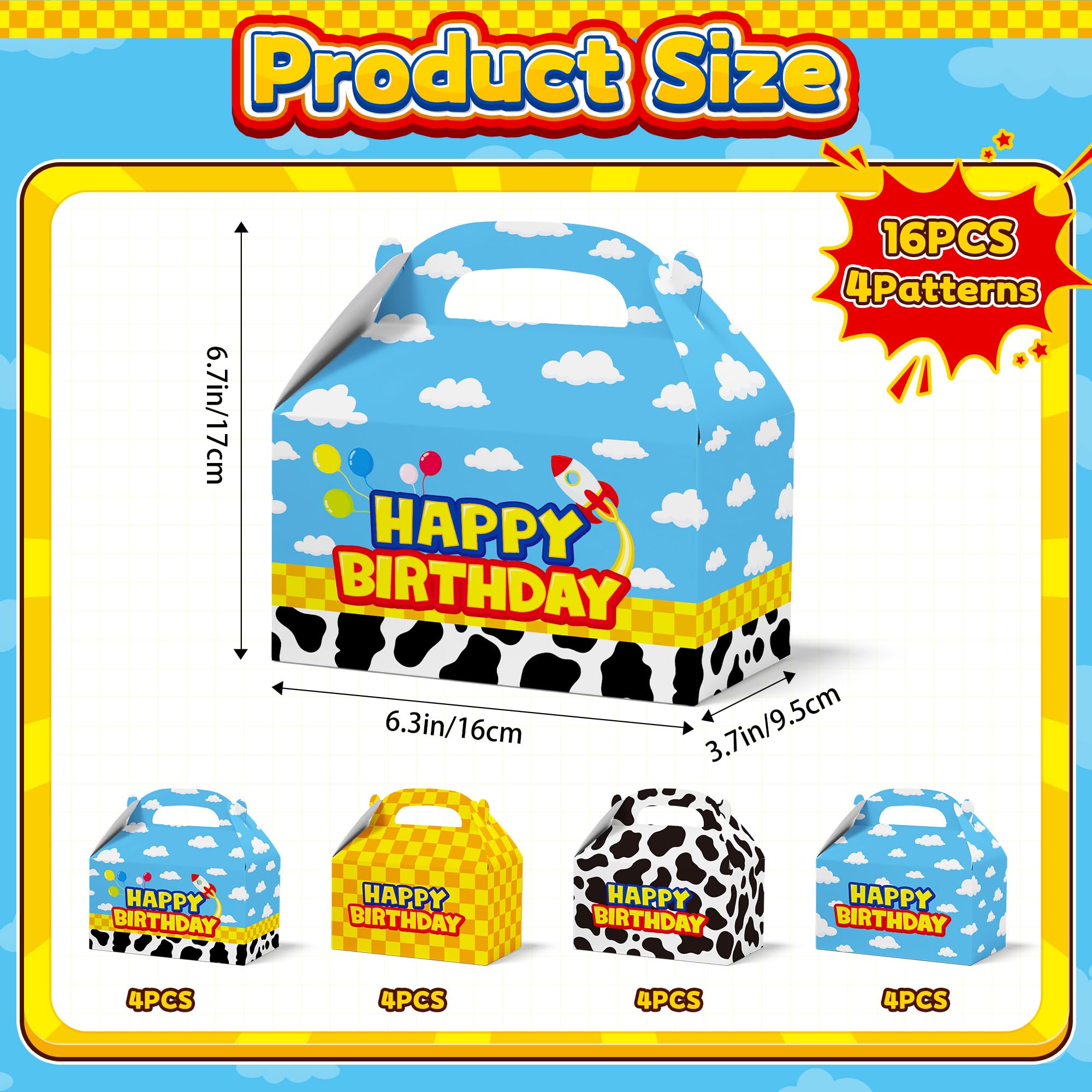Bsenhe 16PCS Cartoon Gift Bag, Cartoon Birthday Decorations Goodie Bags Party Favor Boxes for Theme Birthday Party Supplies Sky White Cloud Cow Print Candy Bags