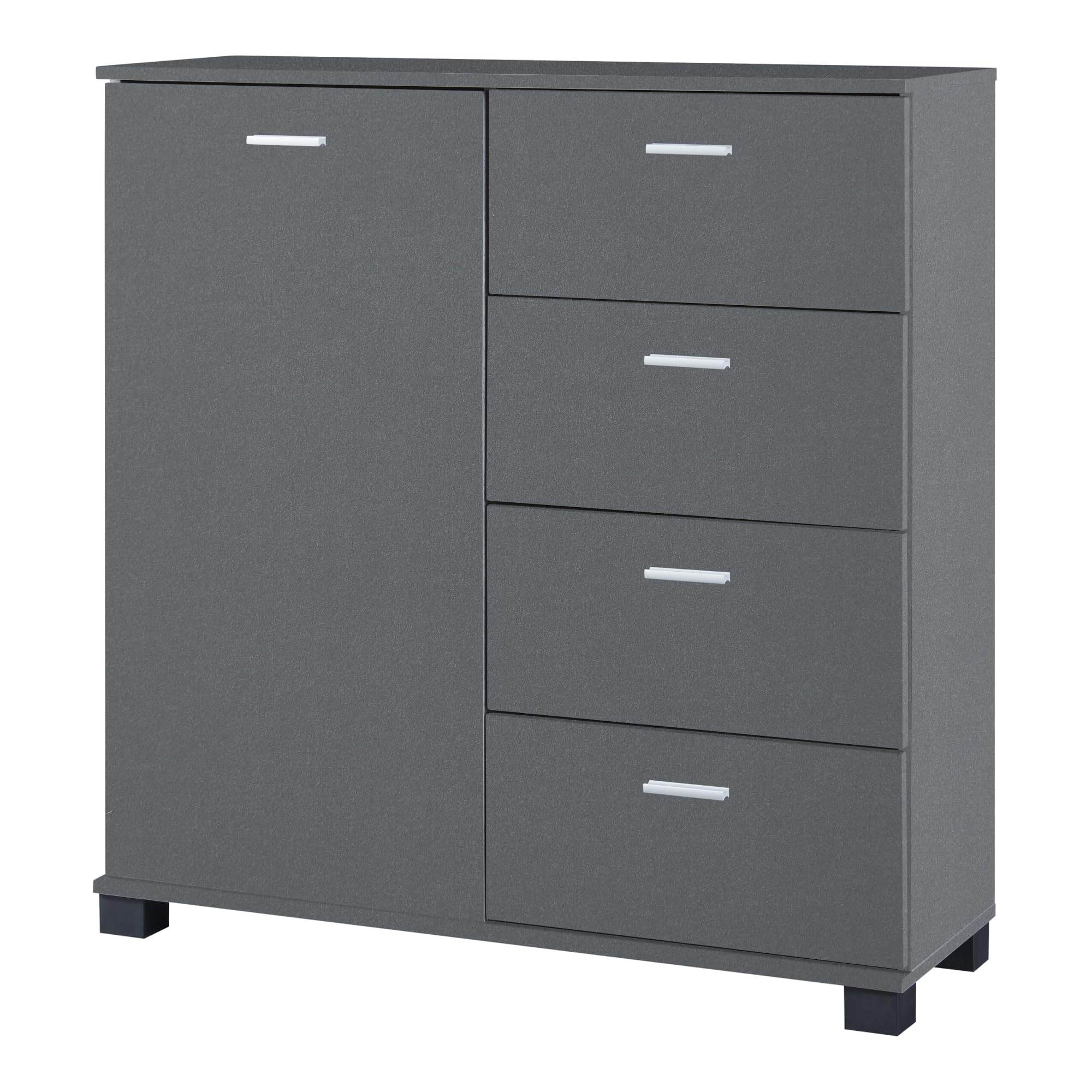 [en.casa] Madia Comò con Cassettiera Armadio Basso con 4 Cassetti e Anta Armadietto Stretto Multiuso Mobile Portascarpe 84 x 80 x 28 cm - Grigio Scuro
