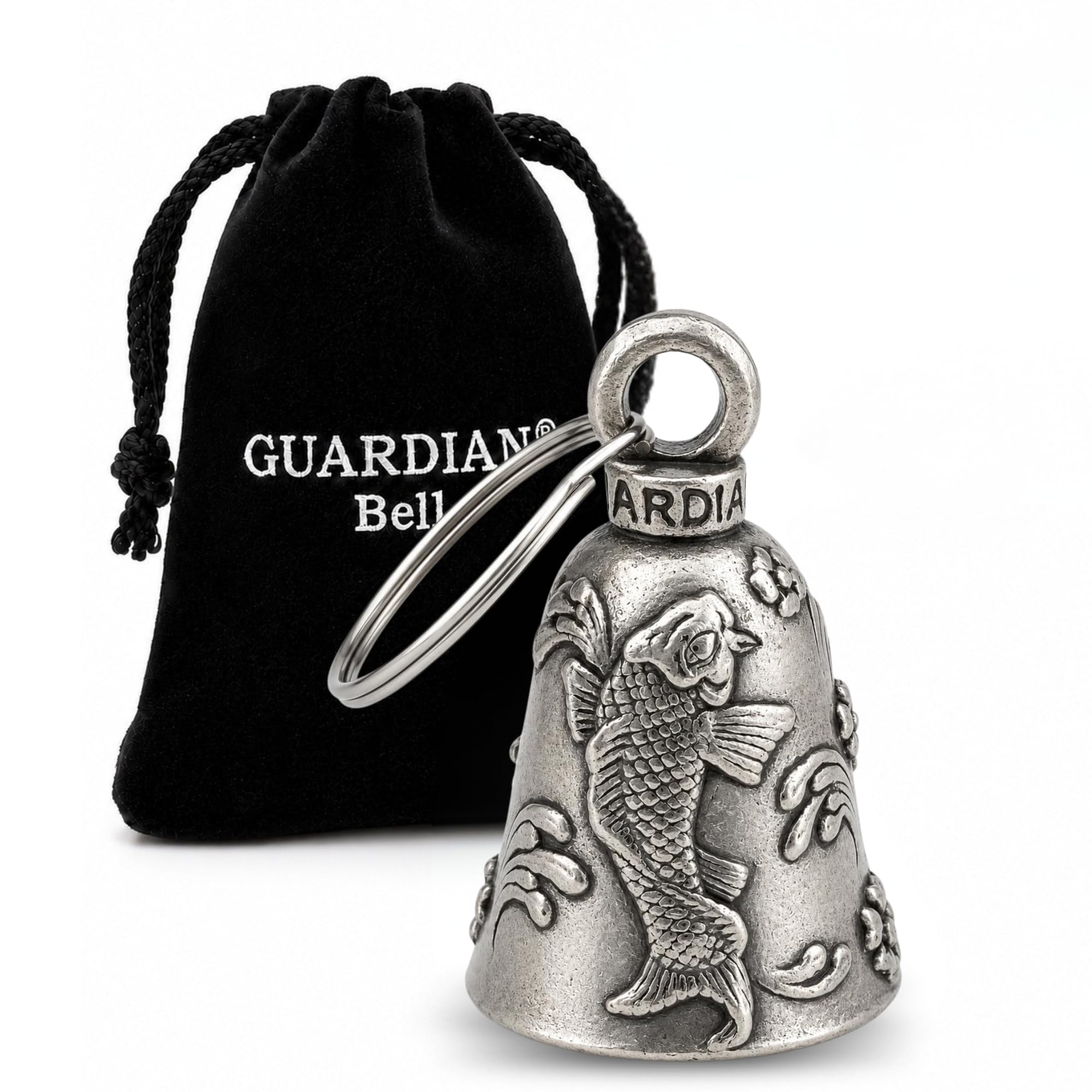 Guardian Bell Animals Good Luck Bell w/Keyring &amp; Black Velvet Gift Bag | Motorcycle Bell | Lead-Free Pewter | Made in USA