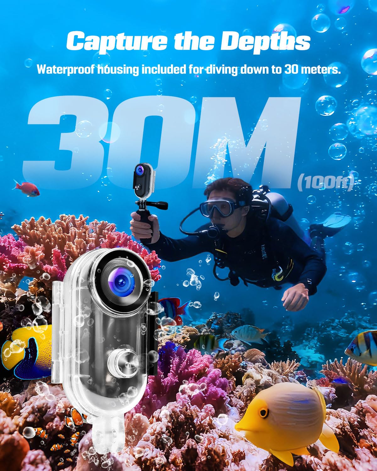 4K Action Camera with 64GB Card, Mini Body Camera with Audio Recording, Wi-Fi Magnetic Hands-Free POV Cam for Motorcycle Helmet Vlogging with Waterproof Case & 360° Rotatable Clip - 4