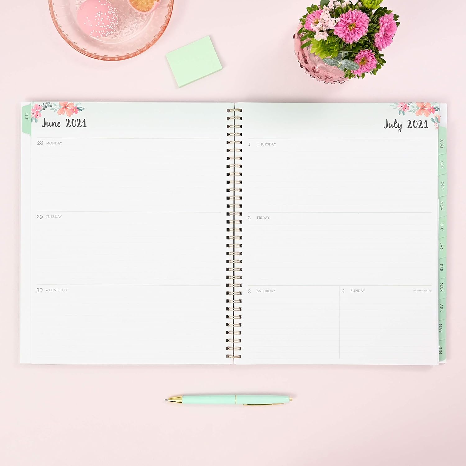 Blue Sky 2021-2022 Academic Year Weekly & Monthly Planner, 8.5" x 11", Frosted Flexible Cover, Wirebound, Laurel (131947) : Everything Else