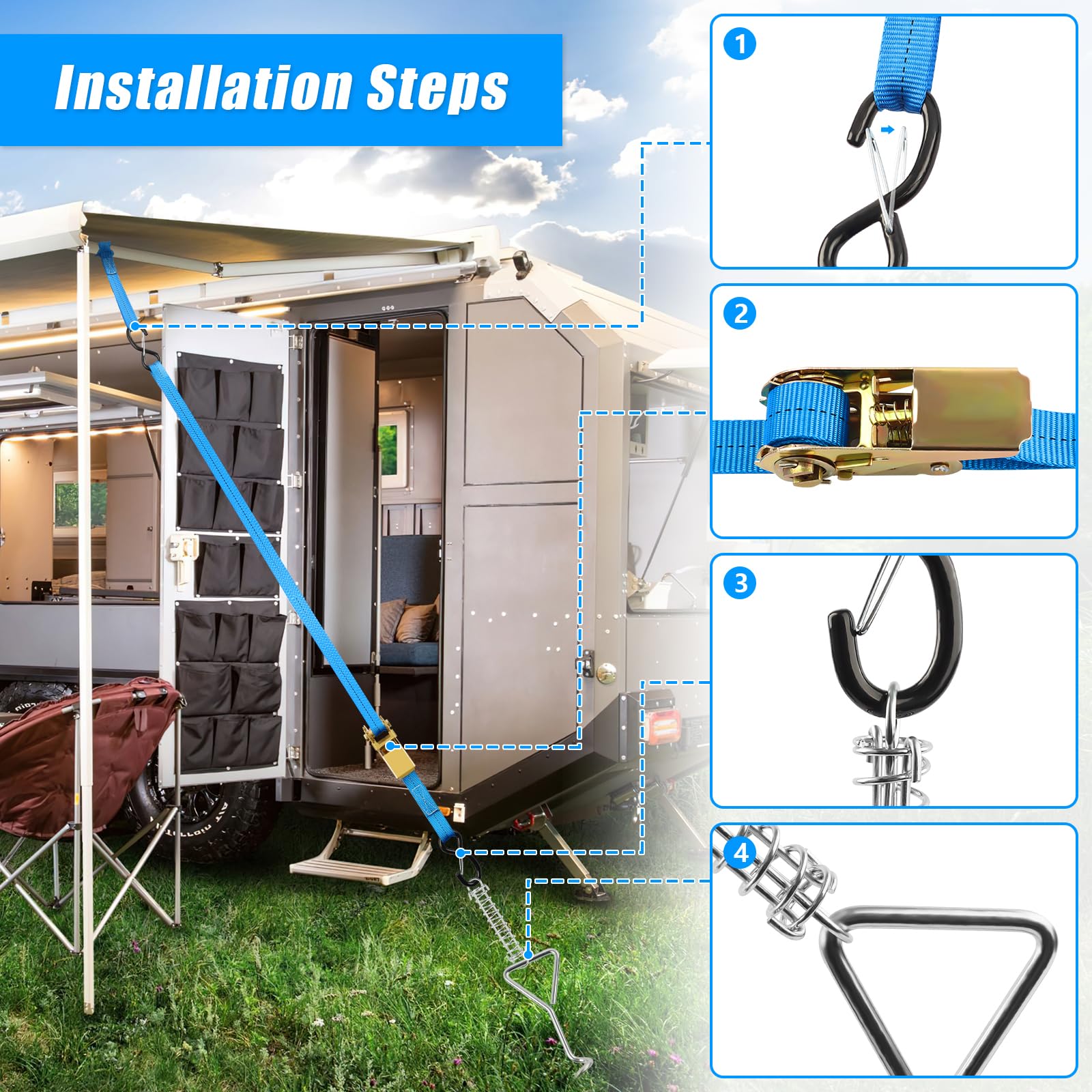 Heavy Duty Rv Awning Tie Down Kit, Campers Awning Anchors Accessories G 601099657744763