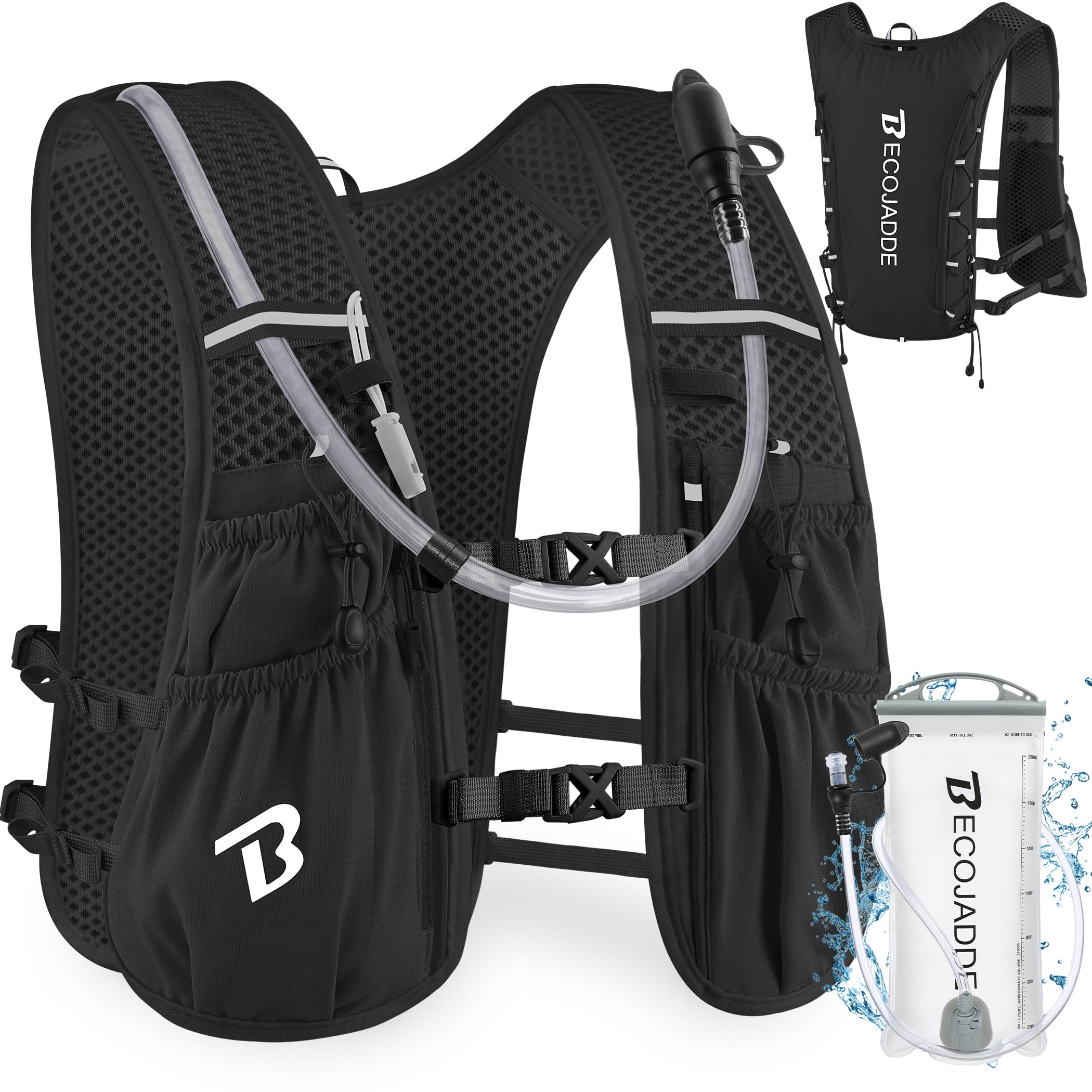 BECOJADDE Running Vest for Women Men, 5L/6L Lightweight Hydration Backpack Running Pack f…
