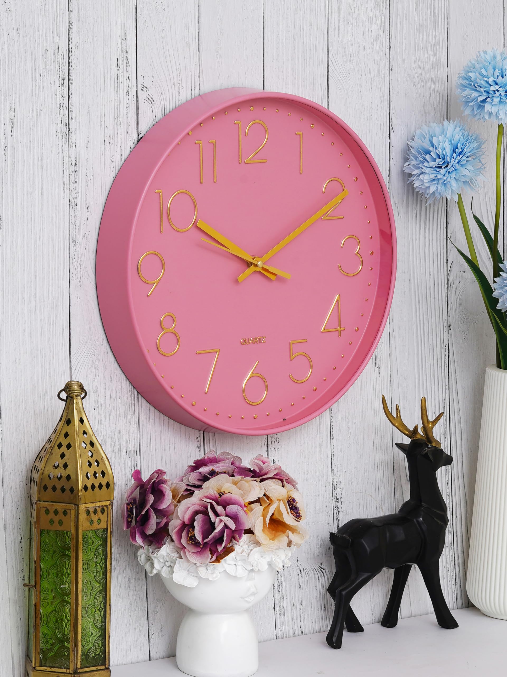 CHRONIKLE 12-Inch Round Wall Clock - Pink Color Plastic with Golden Numbers, Silent Non-Ticking Battery Operated, Modern Decorative Timepiece for Home and Office. (29.5 X 4 X 29.5 CM) (B0D3VFLVZD) Amazon Price History, Amazon Price Tracker