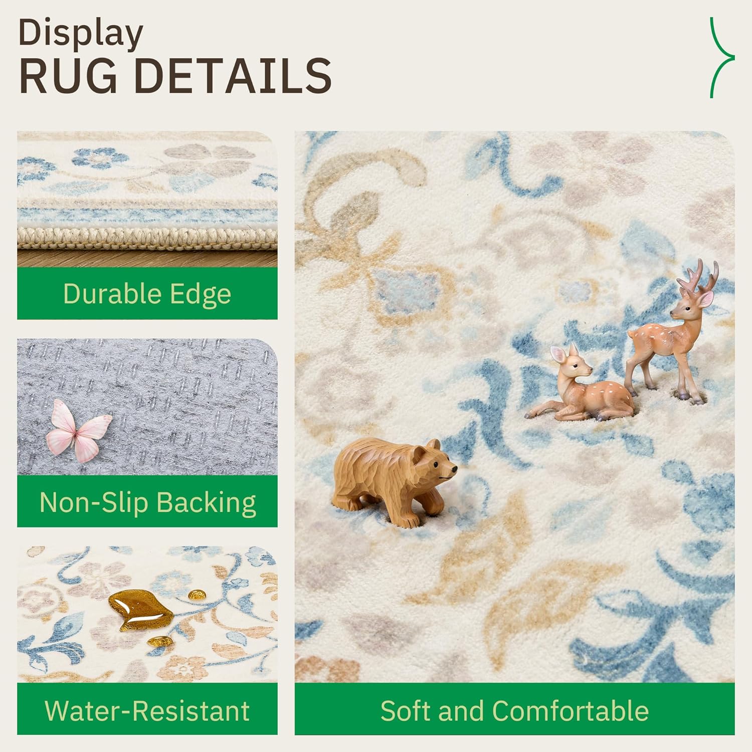 2x8 Runner Rug Non Slip Washable Hallway Runner Cloud Like Soft Morris Floral Rug for Hallway Entryway Bedroom Waterproof Runners for Kitchen Living Room Bathroom Cream