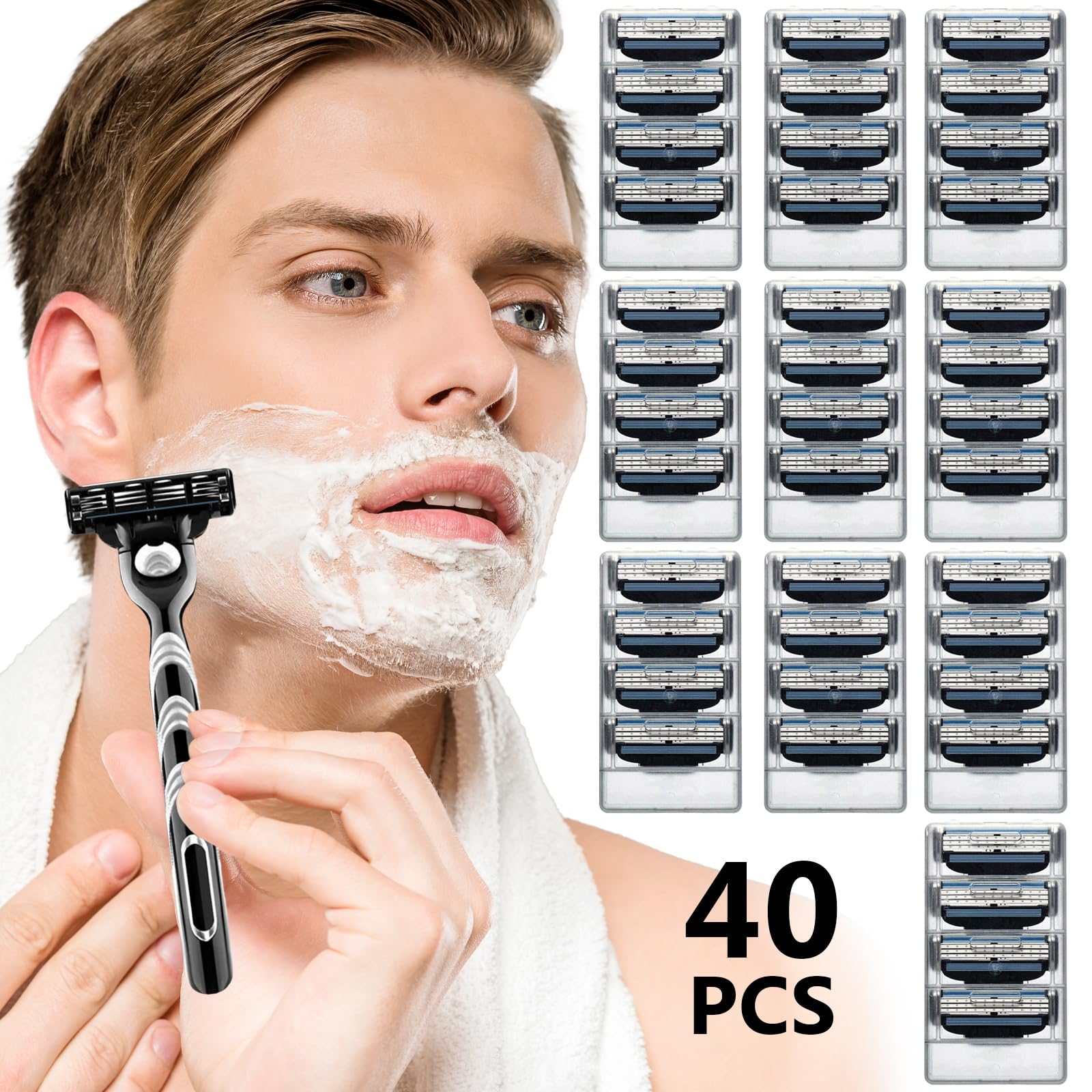 40 Stück kompatibel Mach 3 Rasierer Rasierklingen kompatibel Mach 3 kompatibel Mach3 Rasierer Klingen mit 3-Facher Klinge Nicht Kompatibel mit Fusion-5-Rasierern Manuelle Friseurklingen für Männer
