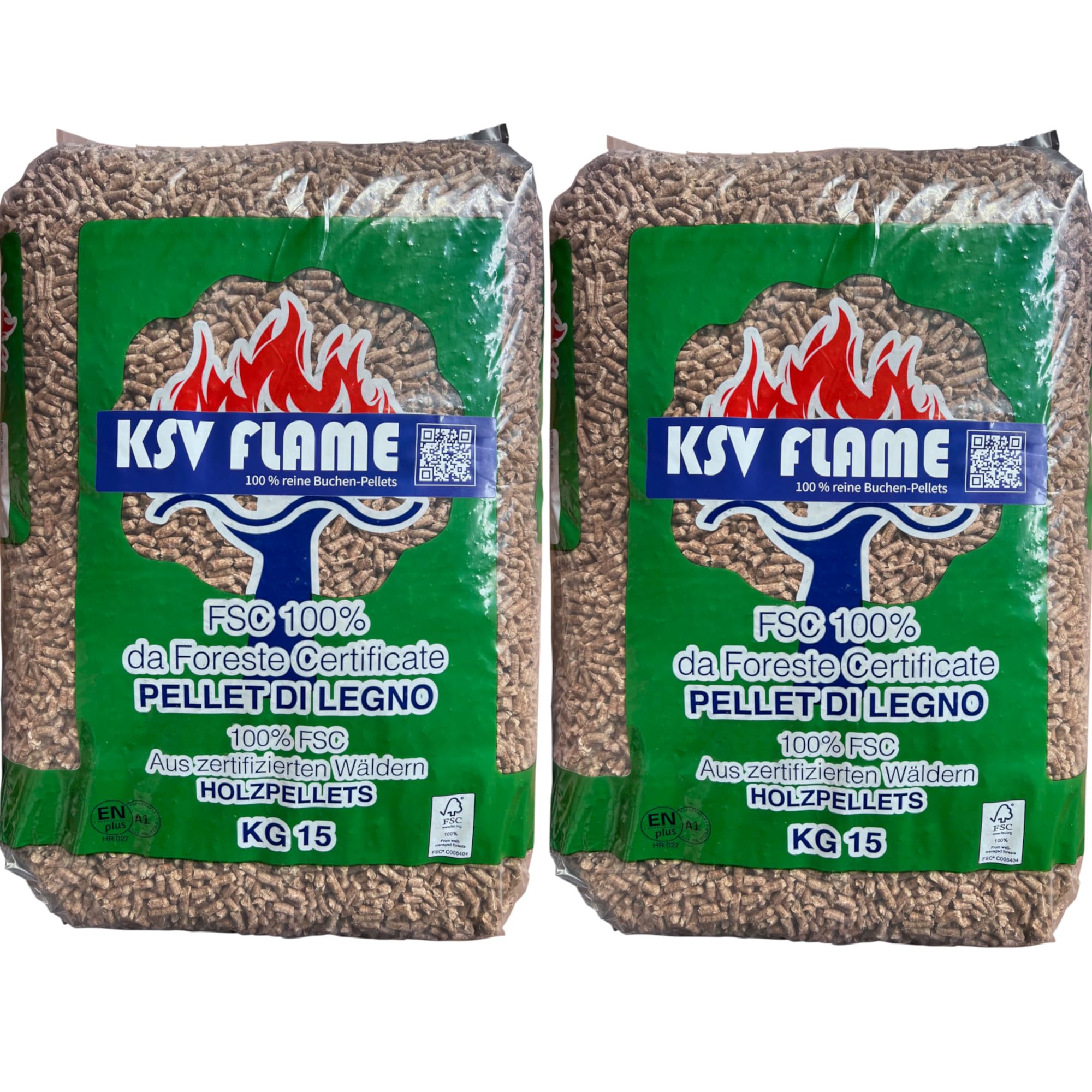 30kg KSV FLAME Buchen-Pellets für BBQ, Smoker, Räucherofen, Grill, Pizzaofen | Smoker-Granulat | Grillpellets
