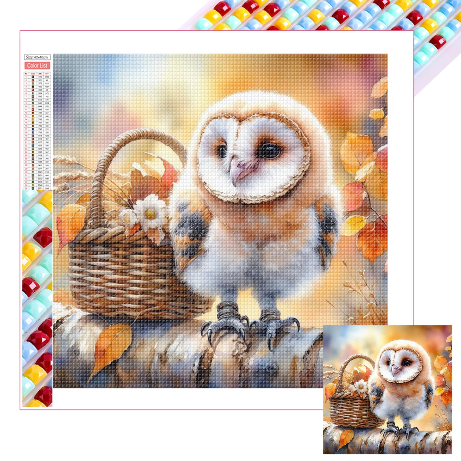 Poetrydraw Owl With Basket 5D Diy Full Square Drill Diamond Art Painting Kits For Adults Beginners Home Decor Diamond Art Gem Art Kits Diamonds Paintings Gem Art 13.78X13.78inch (Zqa6554)