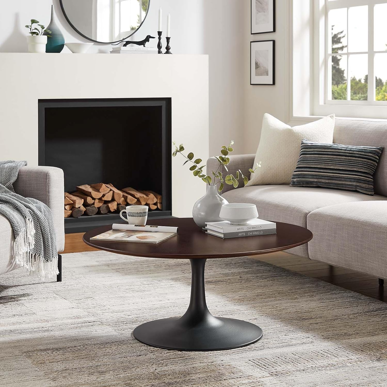 Modway Lippa Round 36" Wood Grain Mid-Century Modern Coffee Table