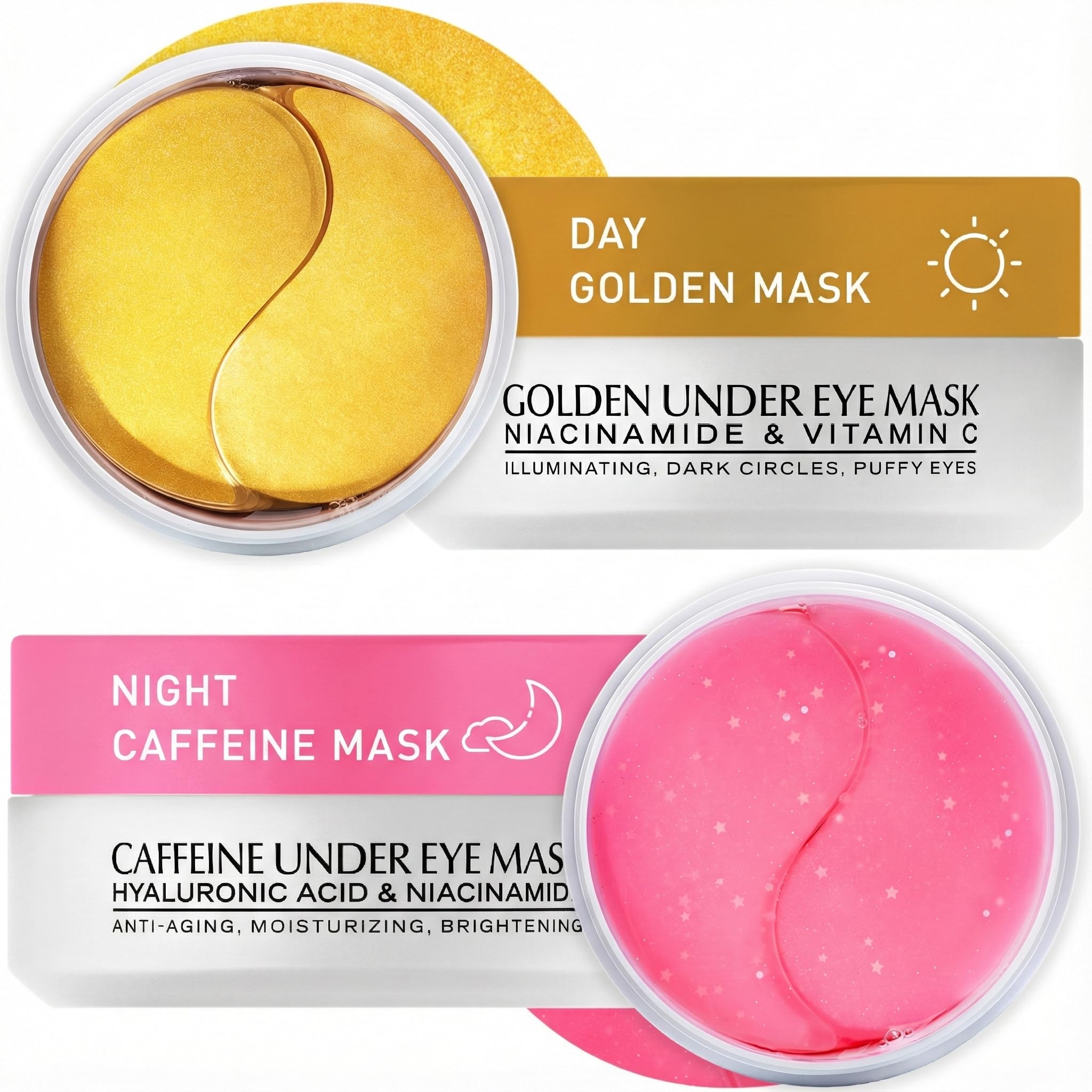 Under Eye Patches Kit: 120 Pcs Rosy Caffeine & 24K Gold Gel Eye Mask for Dark Circles, Puffiness and Wrinkles - Anti-Aging Pads with Niacinamide,