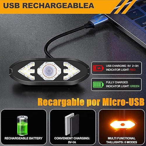 Miniatura 4 de Luz trasera de bicicleta recargable por USB, luces direccionales de bicicleta con control remoto, luz trasera impermeable de advertencia