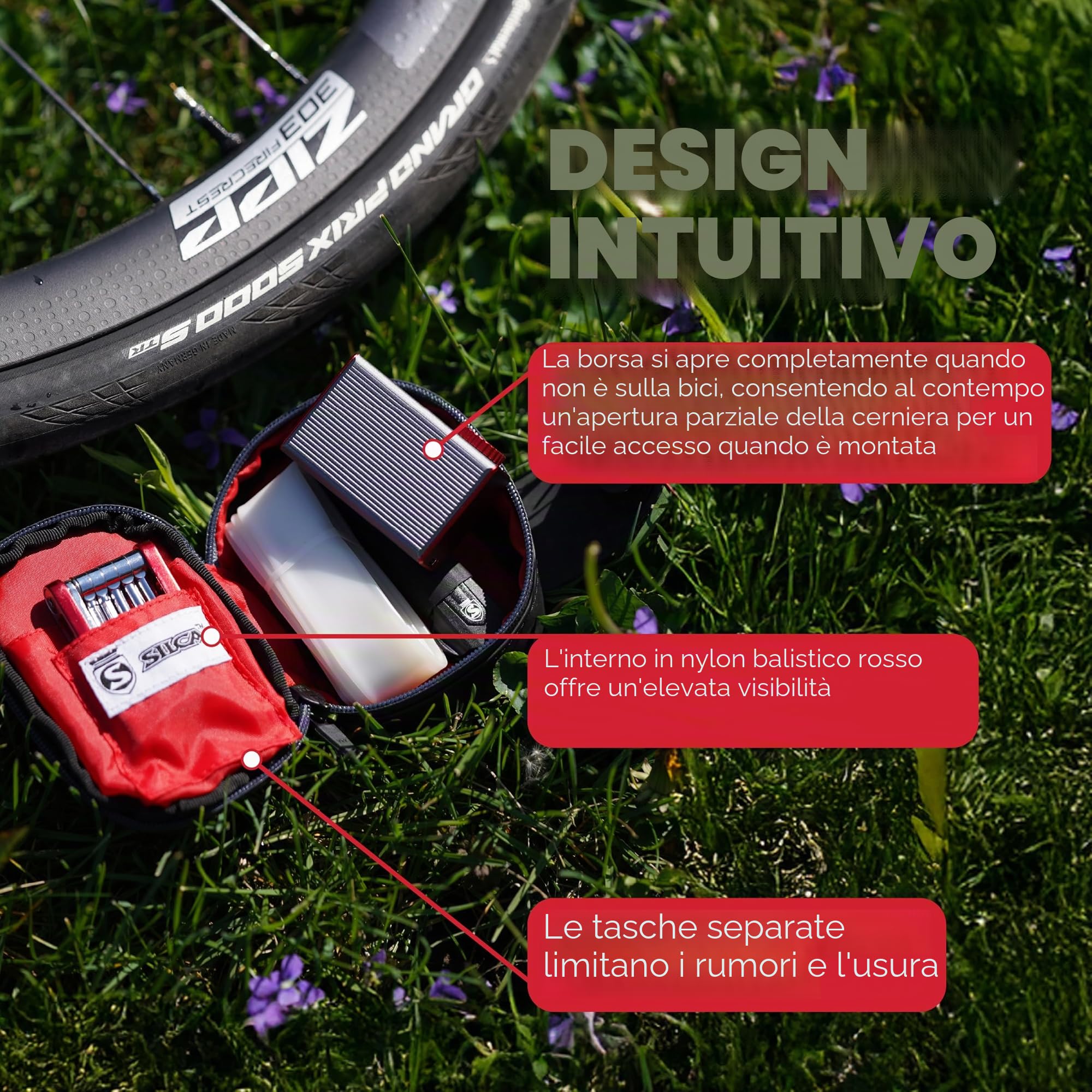 SILCA MATTONE | Borsa per bici con sistema di chiusura BOA | Impermeabile YKK Zipper Storage | Borsa da sella per bici da strada | Piccola borsa per bici | Borse per bici sotto il sedile