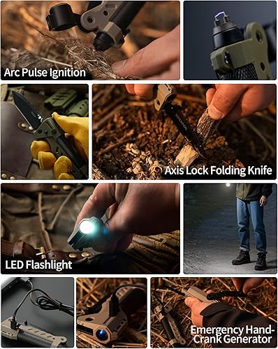 Miniatura 3 de VIPERADE VAK6 Multiherramienta de supervivencia con cuchillo plegable, linterna LED, encendido por pulso y generador de manivela, cuchillo