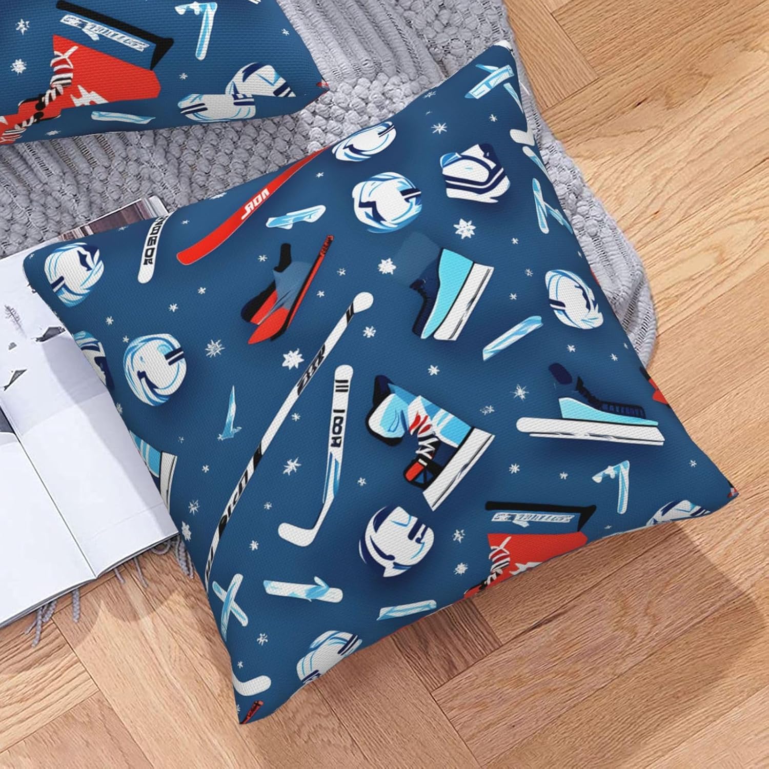 Ice Hockey Print Imitation Linen Pillowcase -2 Sets, Fashionable Home Decoration, Used for Sofas, Gardens, beds