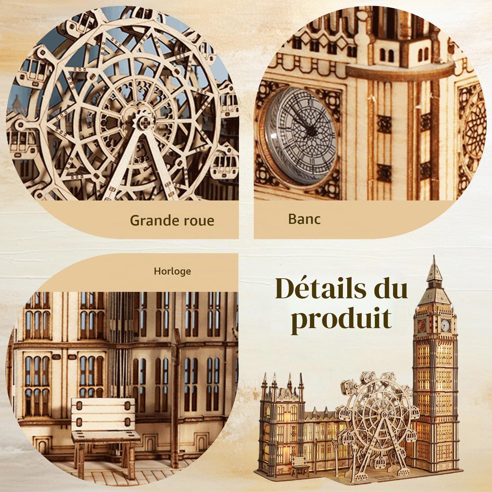 Puzzle 3D Big Ben en Bois avec Horloge Fonctionnelle - Maquette à Construire 306 Pièces pour Adultes - DIY sans Colle avec Grande Roue Mobile - Décoration Bureau & Salon - Cadeau Original Homme Femme