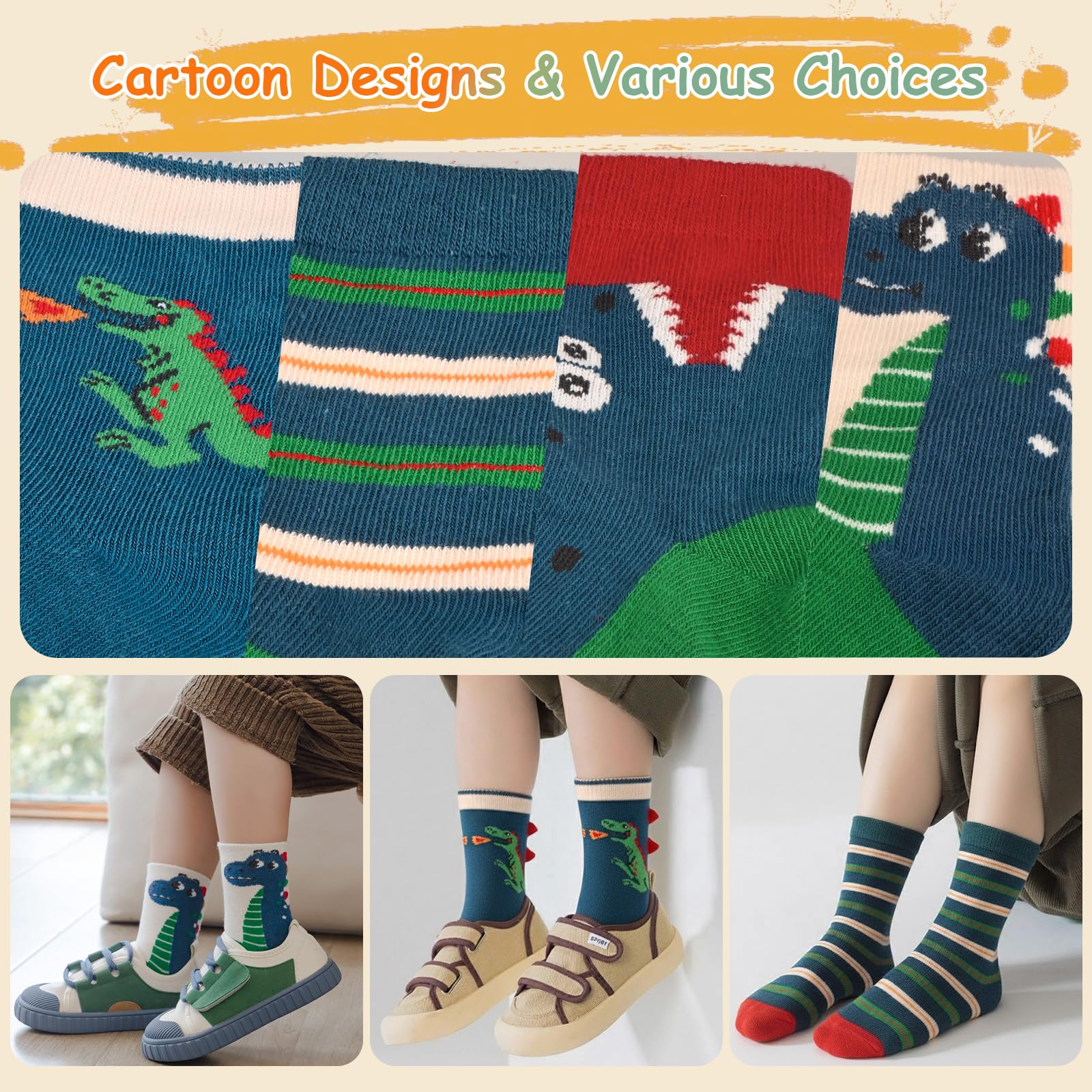 ZYUPHY Calzini Bambino Cotone Unisex Calzini Neonato Simpatico Cartone Colorati Animato Morbido Confortevole Calze per la Primavera Autunno Inverno 1-7 Anni 10 Paia