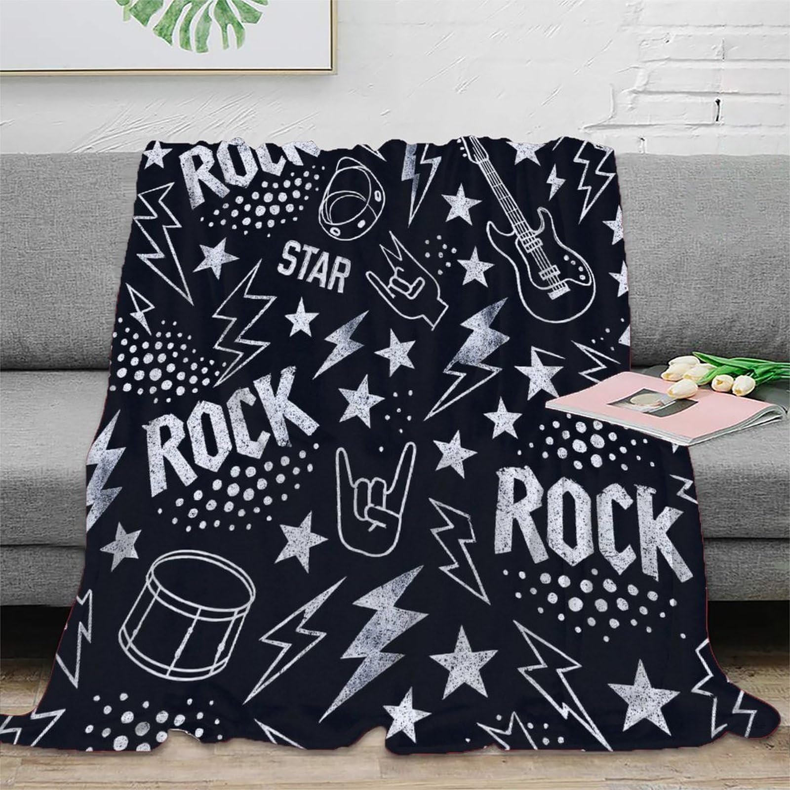 stampa 3D Rock music design coperta per aria condizionata microfibra biancheria da letto morbida coperta per estate leggera e anti-pilling per estate vintage rock poster 80×90inch(200x230cm)