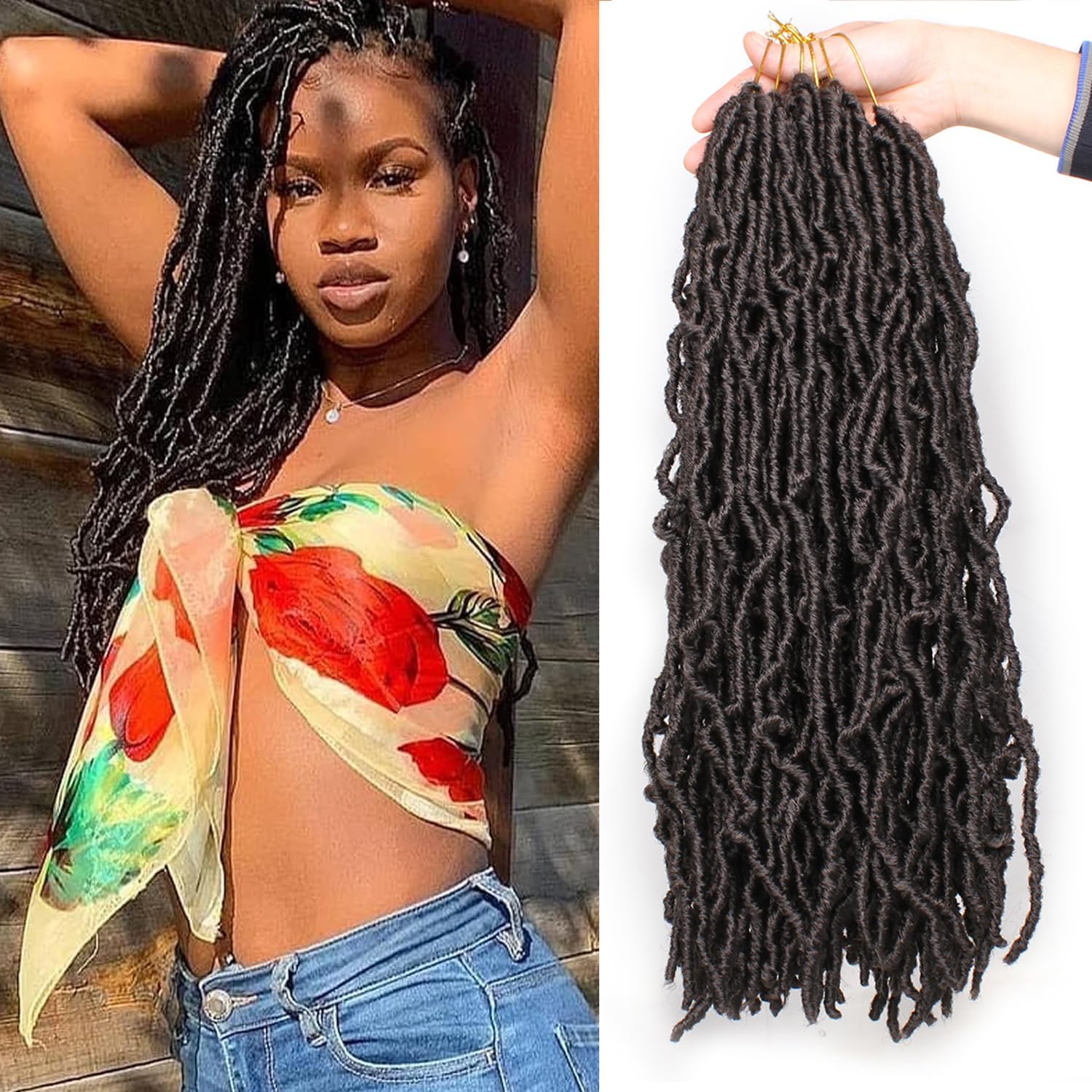 Mscat 7 Packs 18 Inch Pre-Looped Faux Locs Nu Locs Synthetic Fiber Hair Extensions 12strands/pack 4#, 18 Inch (Pack of 7)