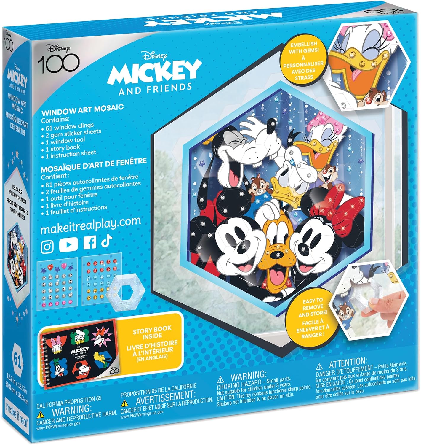 Make It Real Disney: Window Art Mosaic - Mickey & Friends - 66 pcs, Reusable Puzzle Window Clings, Creates a 12.2 x 13.5 Image, Kids Ages 6+
