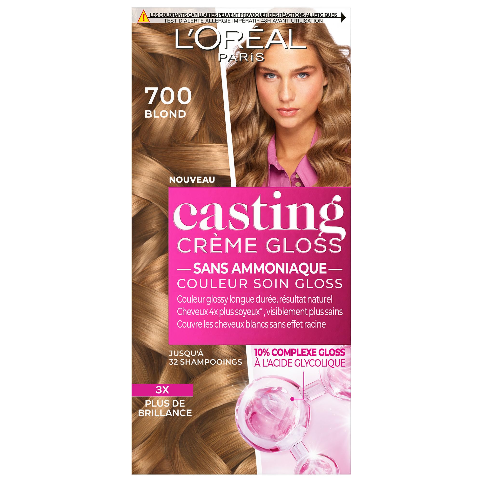 L'Oréal Paris Haarfarbe, semi-permanent, Ton in Ton, Pflegefarbe, Gloss, ohne Ammoniak, Casting Creme Gloss, Farbton 7.0