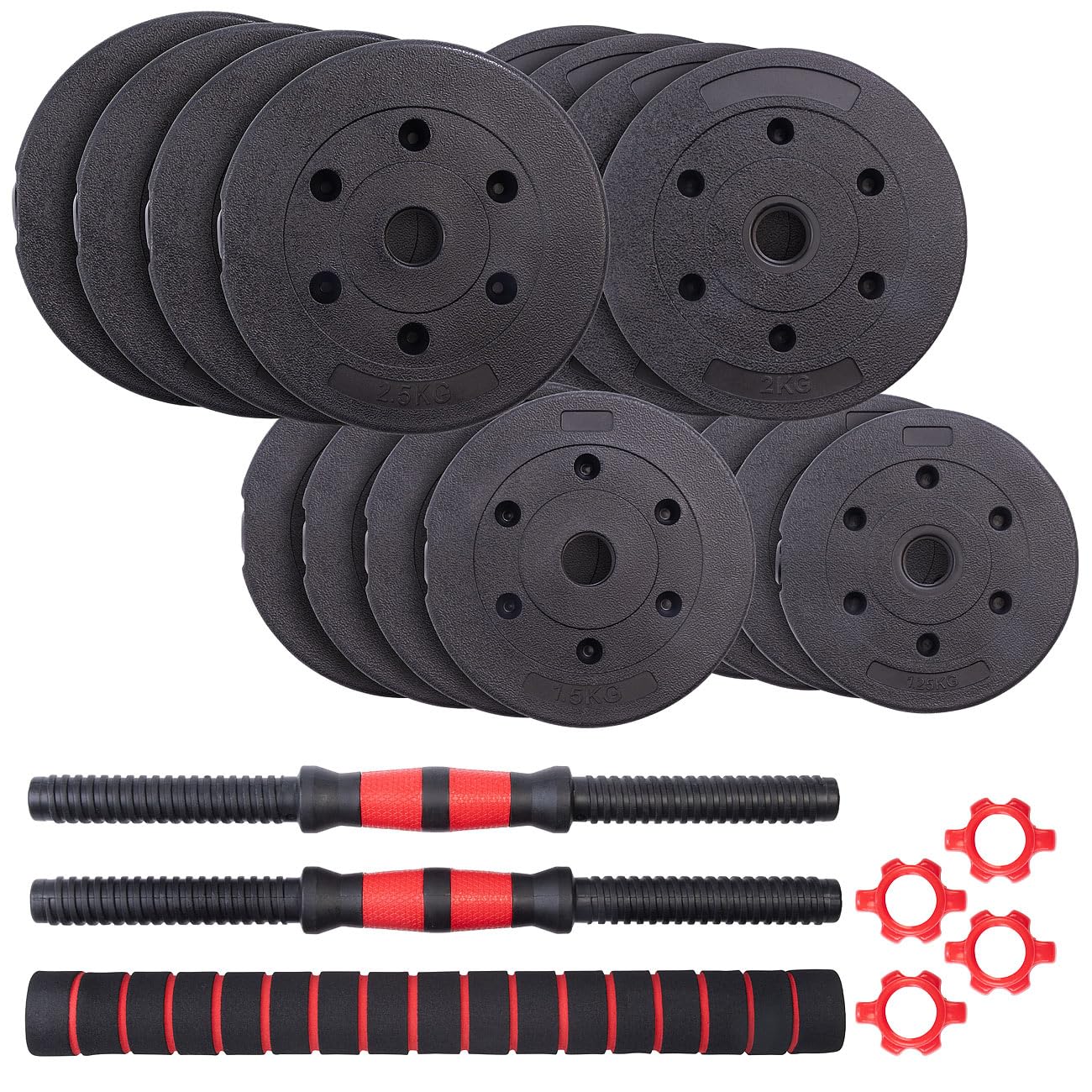 PEARL Sports Hantel: 2in1-Kurz- und Langhantel-Set, 29 kg, verstellbar, Sternverschlüsse (Kurzhantel, lang Hantel, Trainer)