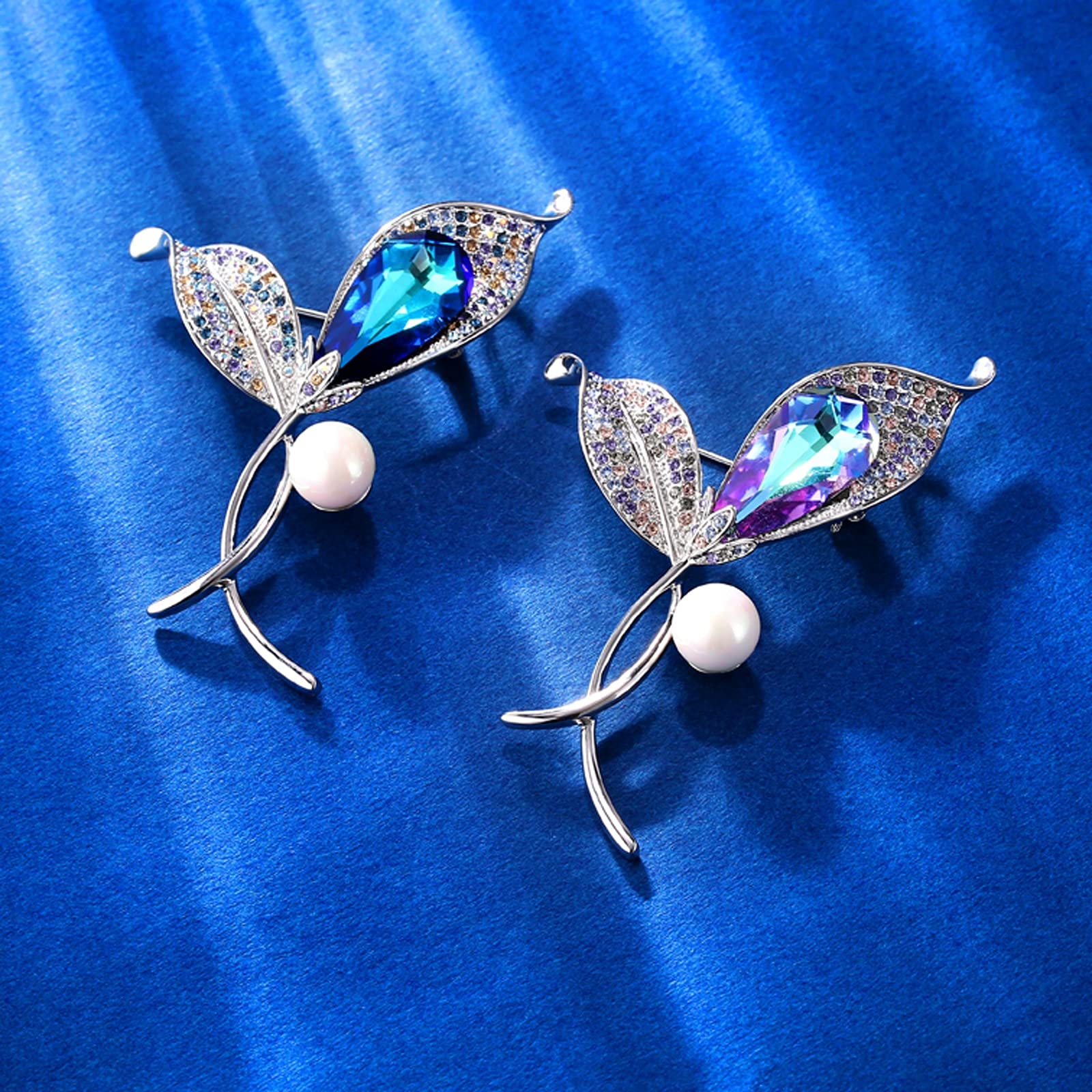 WXKAGF Broszka damska Pin Broszki z listkami Inkrustowane kryształami Eleganckie damskie broszki - Modne sukienki Łańcuszek do swetrów Akcesoria do gorsetów - Prezenty urodzinowe dla dziewczyn