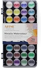 Artme Wasserfarben 36 Metallic-Farben - Aquarellfarben - Metallic-Aquarell-Kuchenpaletten mit 1 Pinsel