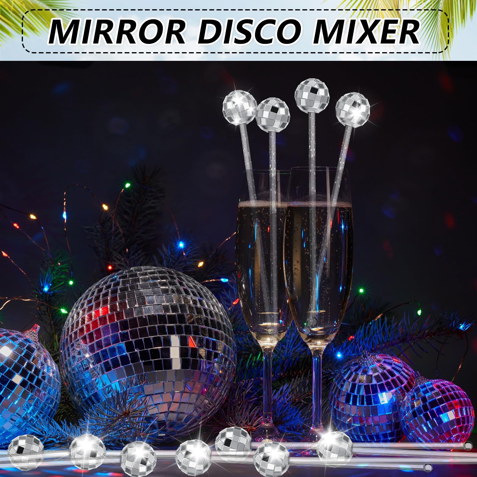 40 Pcs Agitateurs à Cocktail Boules Disco Argent - Bâtons Décoratifs Miroir Pour Fêtes Et Boissons Festives