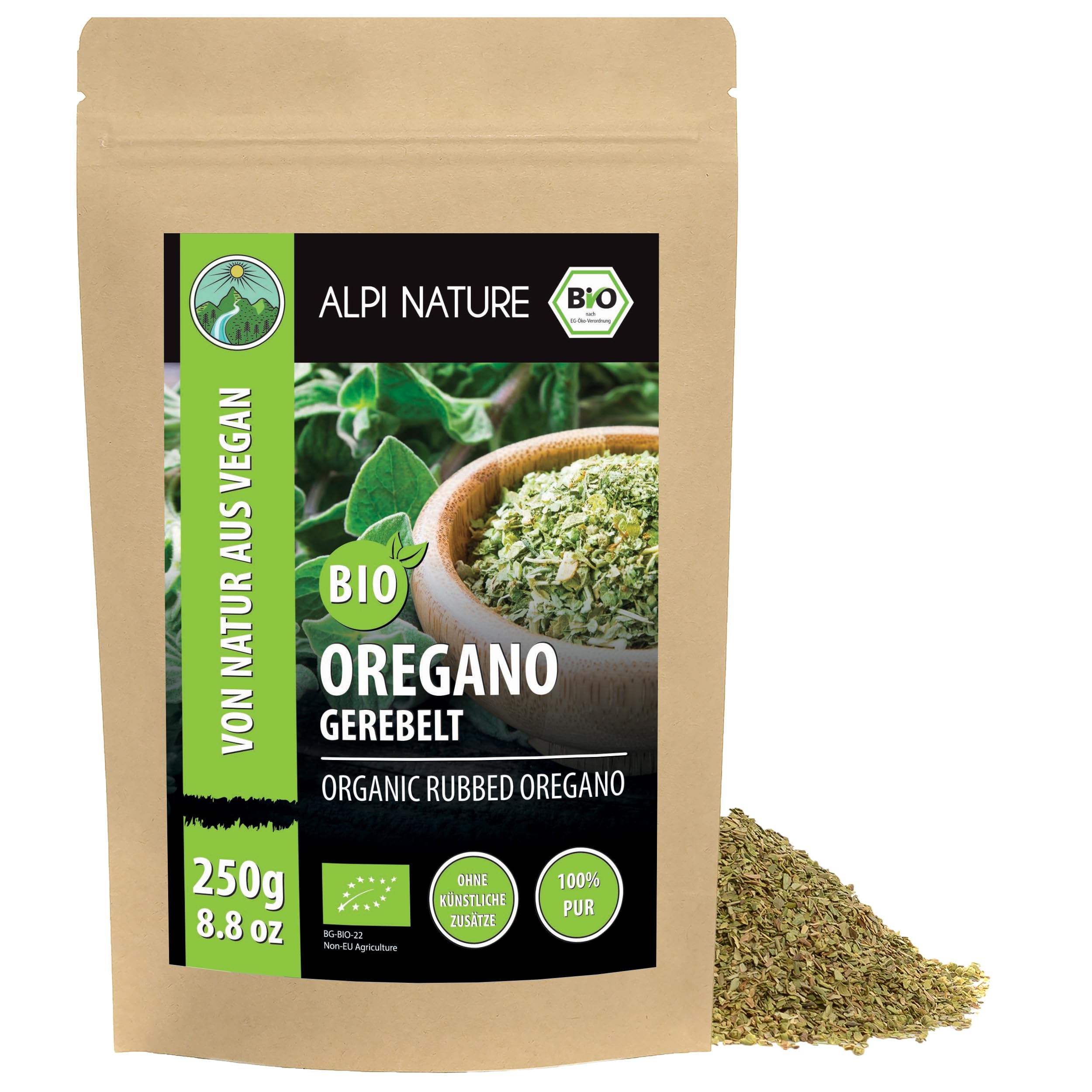 Alpi Nature Oregano getrocknet BIO 250g, Oregano gerebelt, bio Gewürze zum Kochen, Pasta, Pizza, Fleish, Salaten