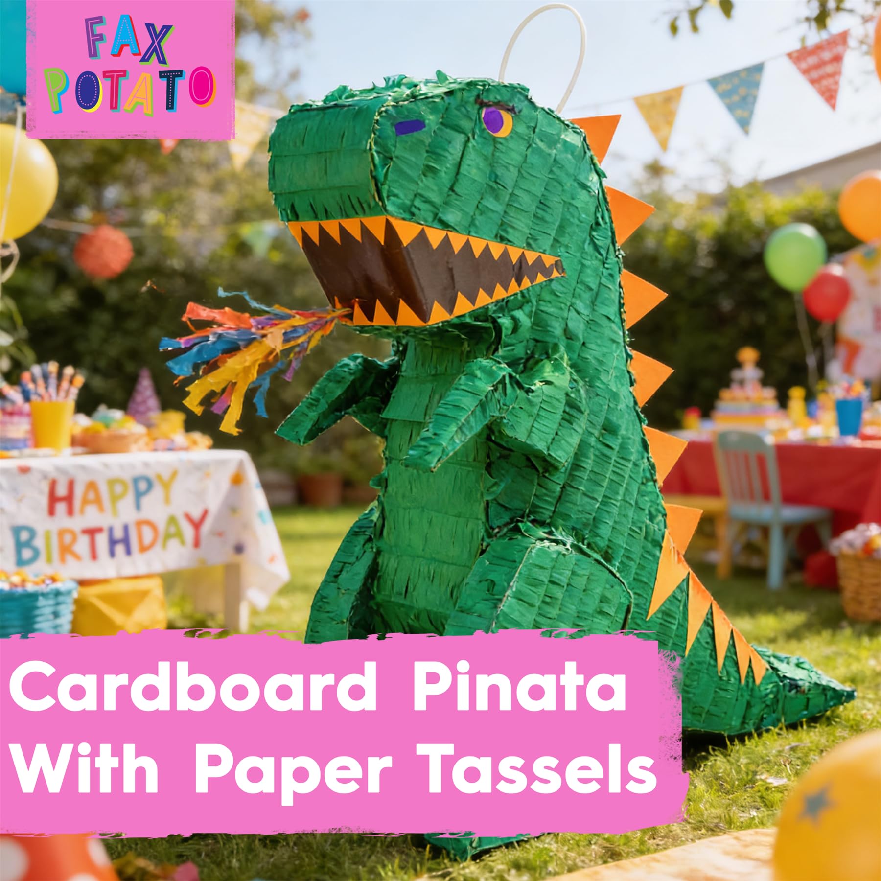 3pc Ensemble Pinata Dinosaure avec Bâton et Bandeau - Bâton Bleu - Mexicain Enfants Filles Garçons Fête d'Anniversaire Parties Jeus Décorations Trousse - Par Fax Potato