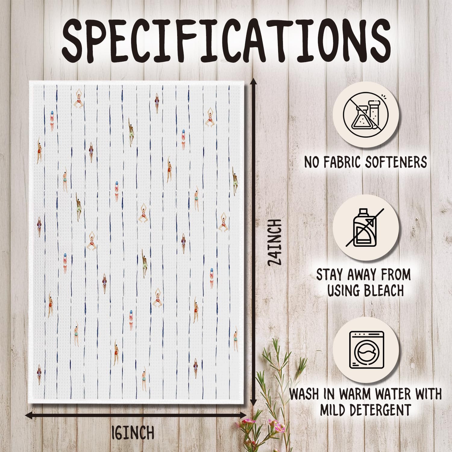 Funny Modern Minimalist Swimming Kitchen Towels, Swim Coach Team Gifts Dish Tea Towels, Sports Swimmers Decorative Hand Towel for Kitchen Bathroom, 16x24 Inch Set of 2