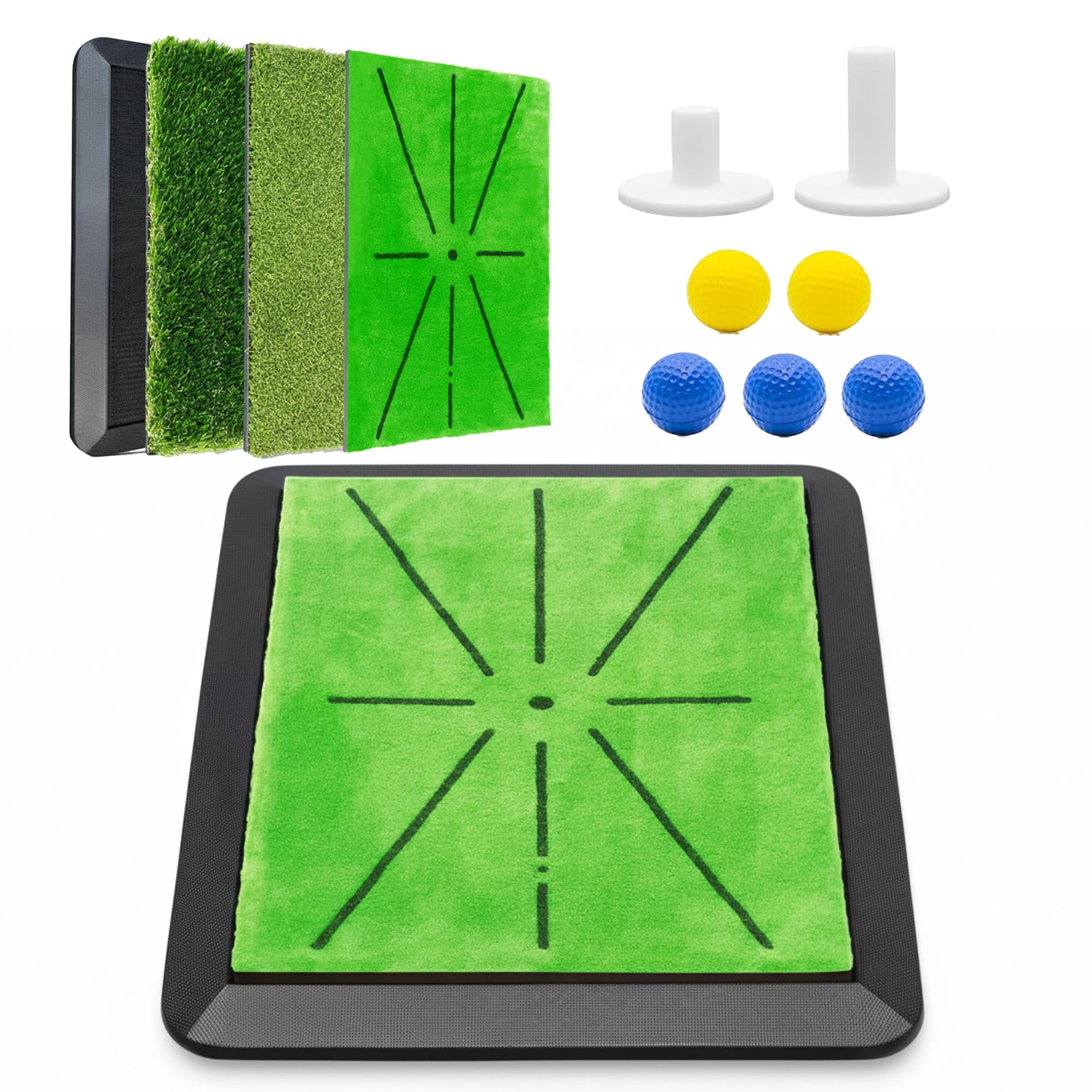 COBOGO 3 in 1 Golf Hitting Mats Training Equipment, 3 Replaceable Golf Practice Mat, Lightweight Portable, Anti Slip, Rubber Base, Heavy-Duty Foldable Mats for Indoor & Outdoor