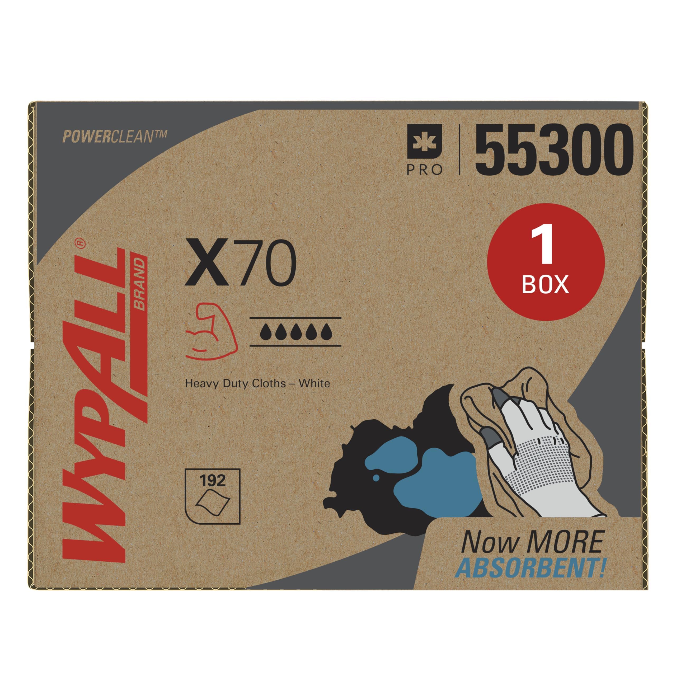 WypAll PowerClean X70 Cloths Medium Duty Wipes (55300), Brag Box, Long Lasting Towels, White (1 Pack of 192 Sheets, 192 Sheet Total)