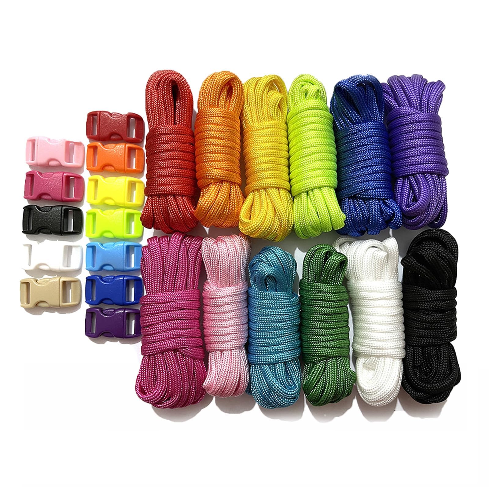 12 Rolls 4mm Paracord Cord 10 Feet 550lb Survival Paracord with 12 Plastic Click Buckles Outdoor Tent Rope Parachute Cord for DIY Bracelets Key Rings Dog Leads Vivid Color