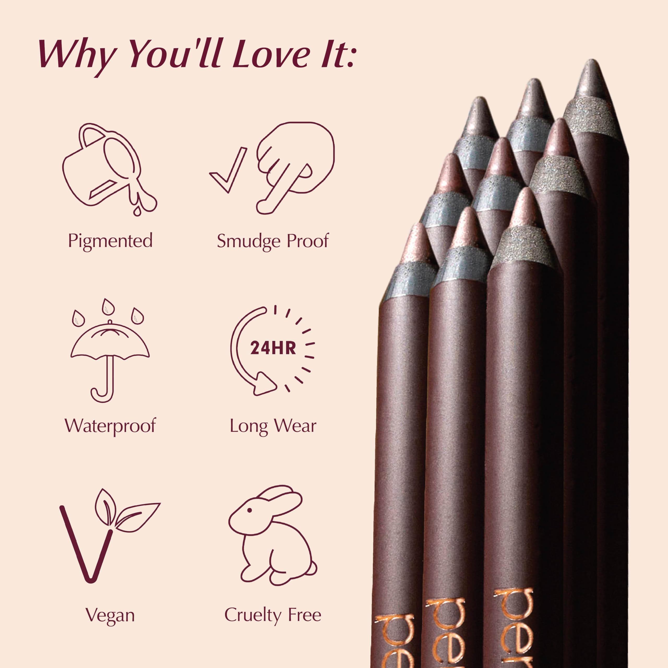 PERSONA 24HR Chocolate Waterproof Eyeliner Pencil, Creamy & Sharpenable