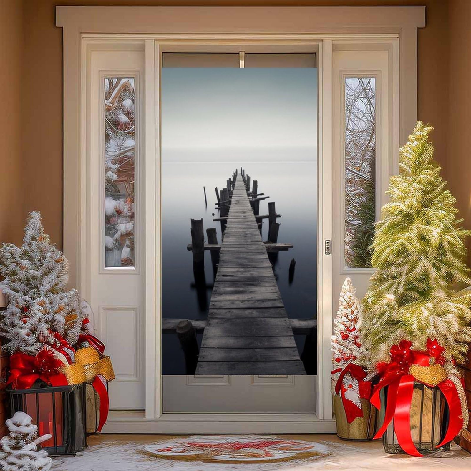 Old Wood Pier Above Calm Water Door Curtains for Doorway Privacy Dividers Door Banner Blackout Curtains Fabric Door Window Curtain for Home Bedroom Kitchen Decor 35.4x70.9 in Decorative Banner
