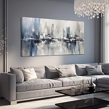 Dekhaoxe Blue Gray Abstract Cityscape Canvas Wall Art Decor Prints Large Canvas Wall Art for Living Room Modern Artwork Canvas Painting Wall Decor for Bedroom Home Office Wall Art Decor 29x58 inch