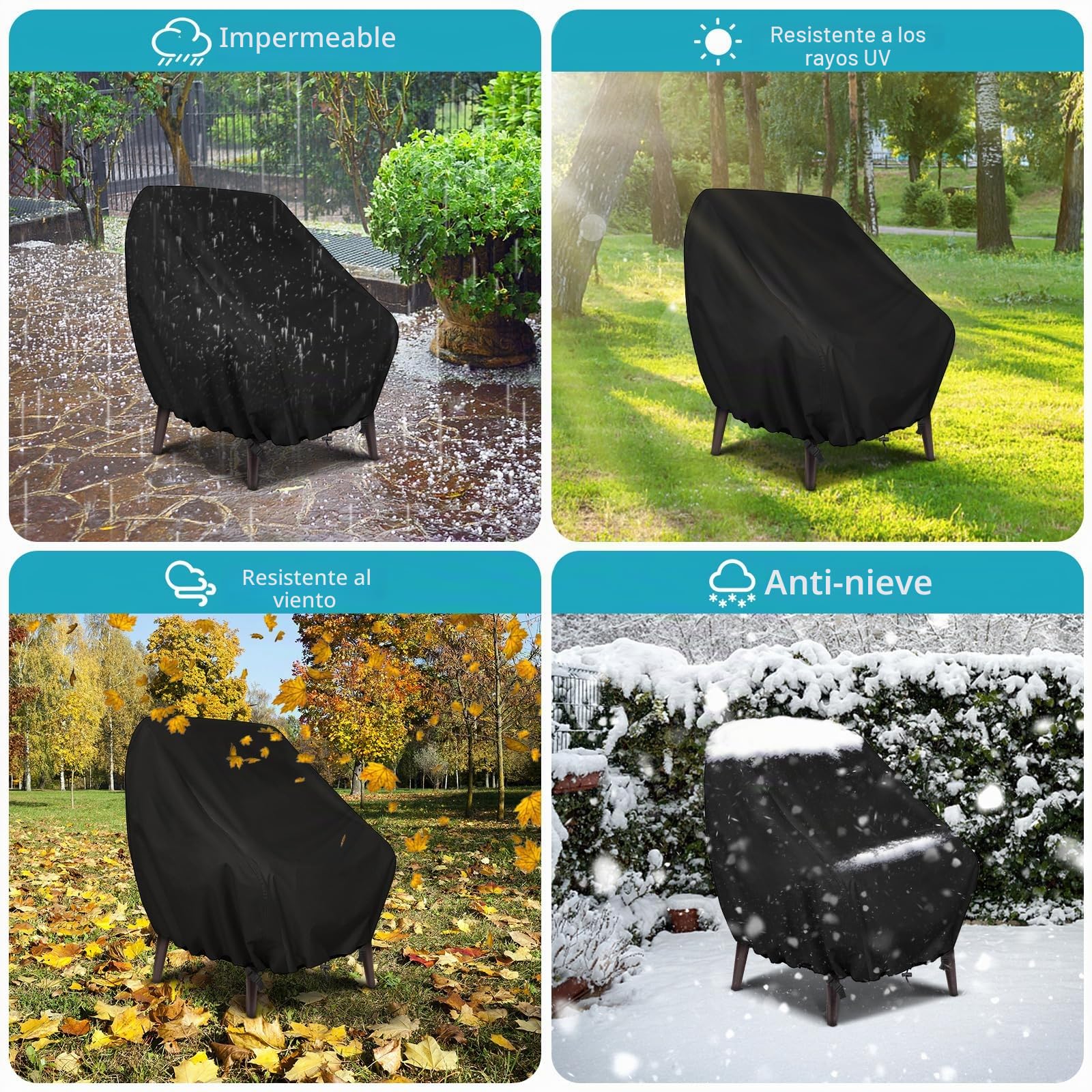 GARPROVM Funda protectora para sillas de jardín, 2 piezas, 89 x 97 x 74 cm, funda para sillón, resistente a la intemperie, tela Oxford, muebles de jardín, lona para sillas de balcón, sillones lounge