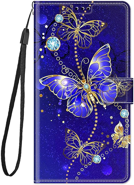 Thoankj Samsung J5 2016 Case, J5 2016 Samsung Phone Case Wallet Shockproof Slim Flip Leather Cover with Magnetic Stand Card Holder Silicone Protective Case for Samsung Galaxy J5 2016 Blue Butterfly