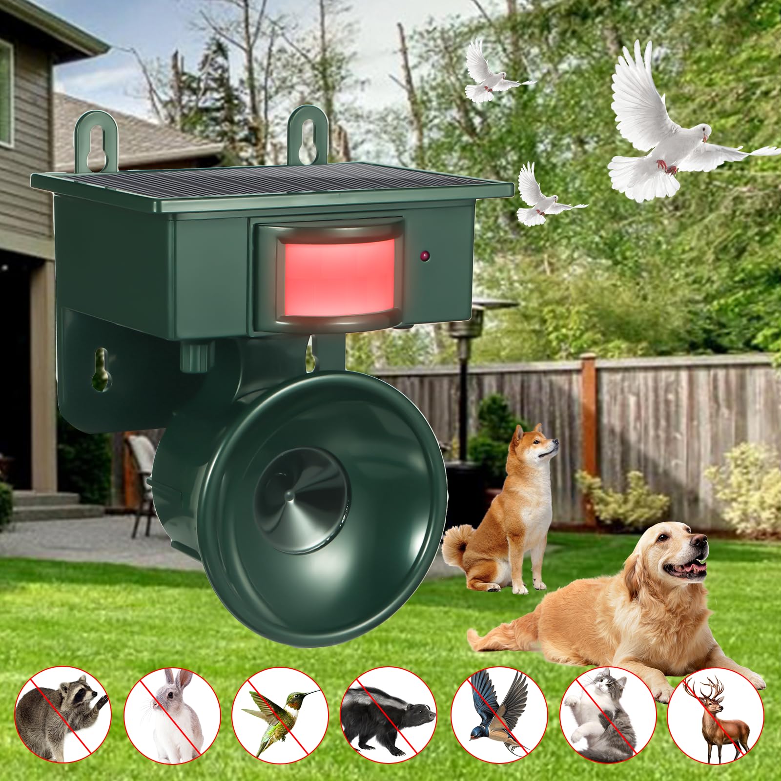 Dispositivos repelentes solares ultrasónicos de aves IP65, repelentes de pájaros al aire libre, disuasivos de pájaros activados por movimiento para exteriores, repelente de palomas, pájaros