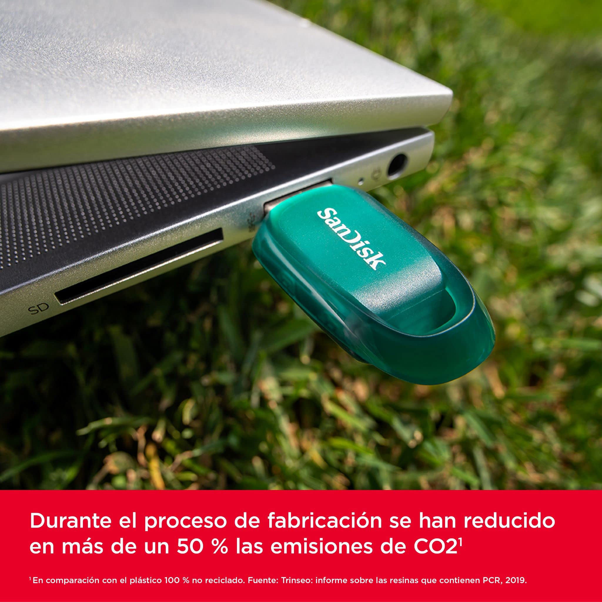 SanDisk 512 GB Ultra Eco Memoria flash USB 3.2 con velocidades de lectura de hasta 100 MB/s. Una unidad flash USB fabricada con más del 70% de plástico reciclado.