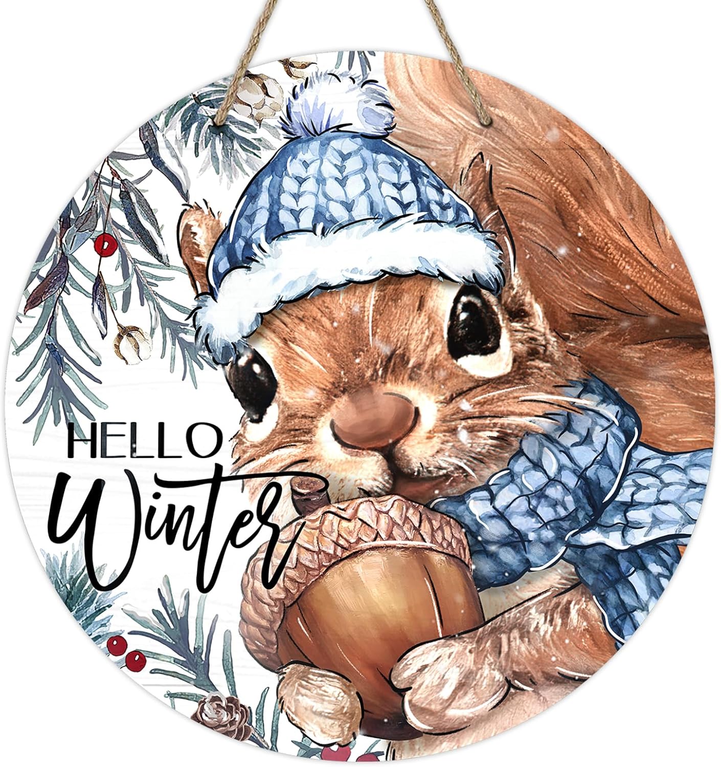 Hello Winter Squirrel Sign