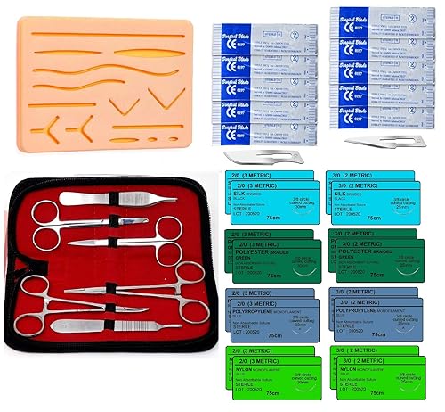 Kit de práctica de sutura para entrenamiento de estudiantes de medicina, 34 piezas, con almohadilla de sutura, hilos y agujas