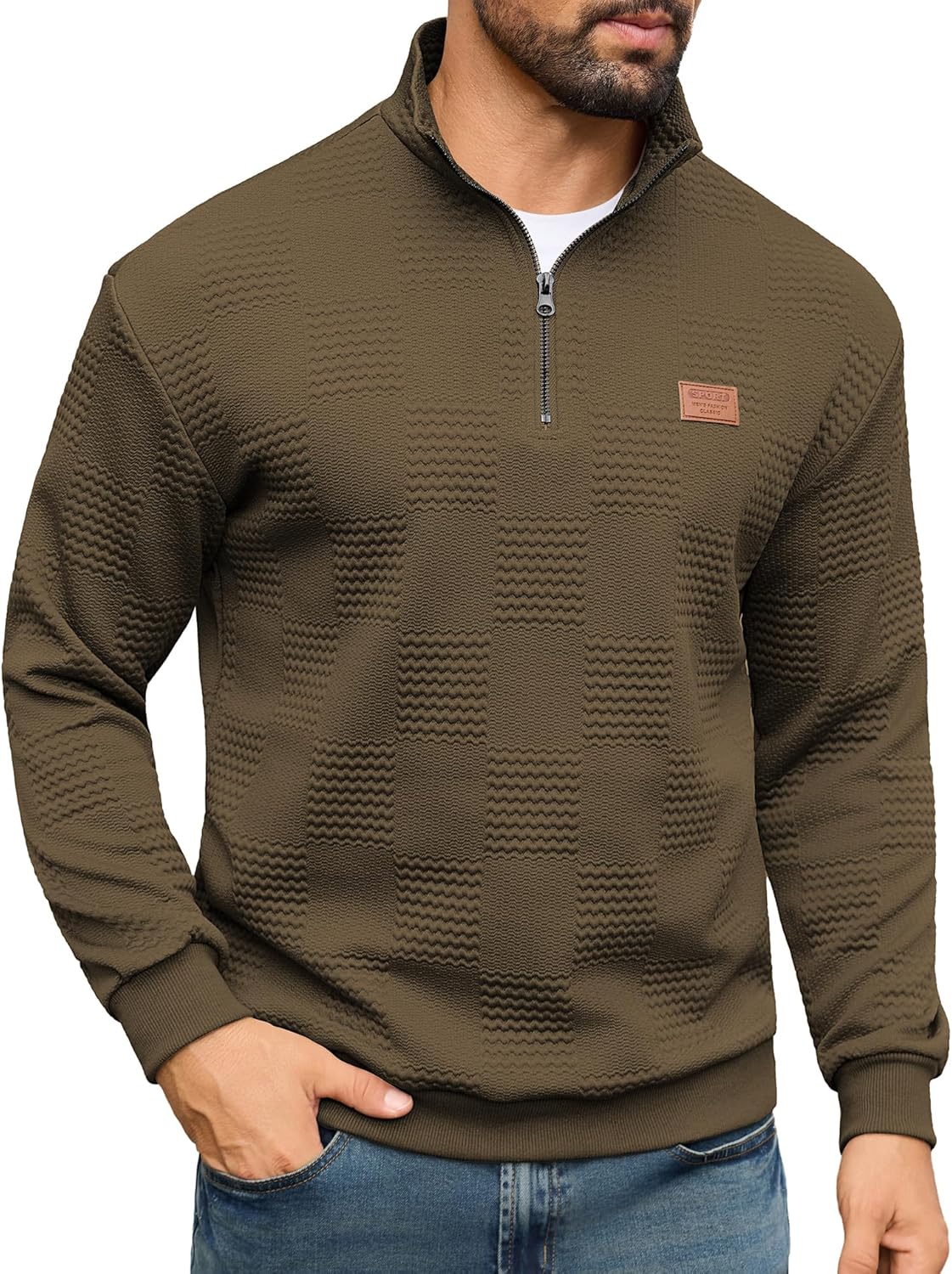 URRU Men's Quarter Zip Pullover Sweatshirt Mock Neck Long Sleeve Sweater Slim Fit Casual Polo Sweaters