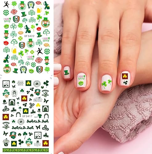 Miniatura 7 de 10 hojas de calcomanías para el día de San Patricio calcomanías autoadhesivas 3D de trébol para decoración de uñas del día de San Patricio de las